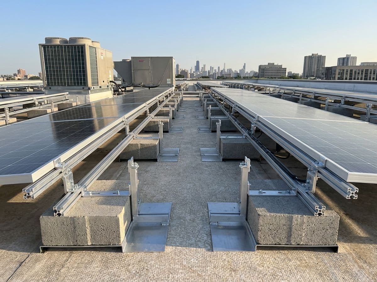 Matrix ECO ballasted flat roof solar mounting system on commercial building