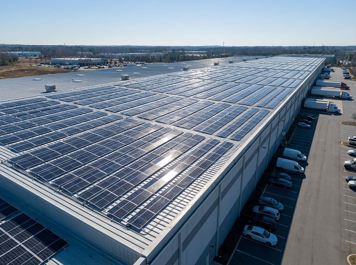 Solaris WAVE metal roof solar mounting system - warehouse rooftop installation