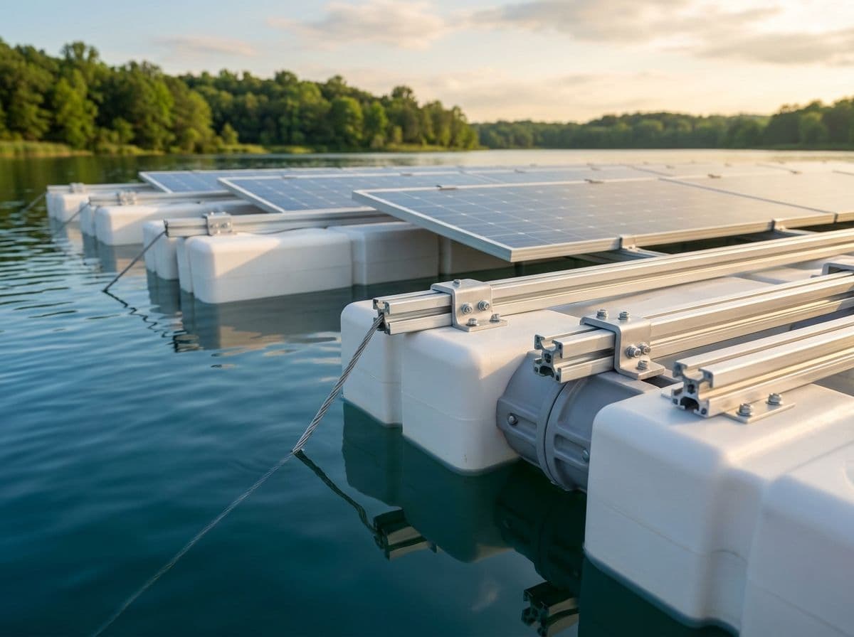Aqua FPV floating solar panels on lake surface