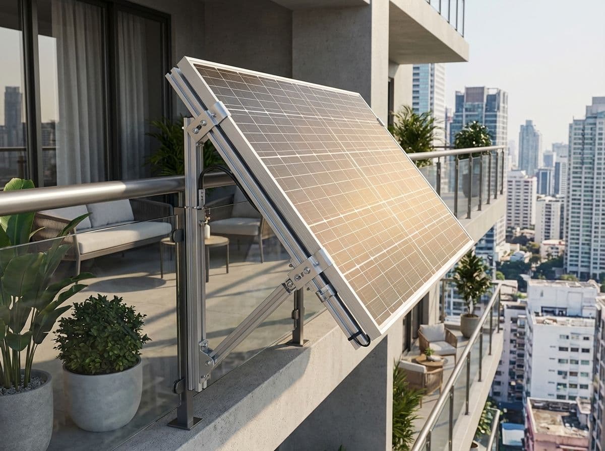 Solaris FLEX balcony solar panels on urban apartment building